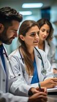 Medical team reviewing patient's chart on computer photo