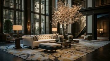 Elegant lobby with chic modern decor photo