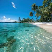 Private beach with crystal clear blue water photo