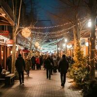 Festive holiday markets and shopping scenes photo