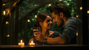 Romantic couple enjoying champagne in hot tub photo