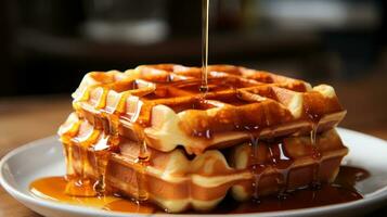 Classic and fluffy Belgian waffle with syrup photo