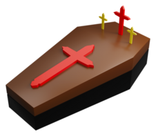 3D rendering of coffin with cross, concept for halloween festival png