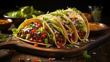 Freshly made taco with colorful toppings photo