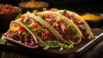 Freshly made taco with colorful toppings photo
