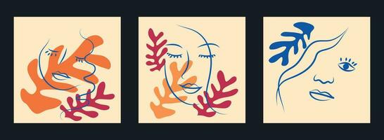 Matisse-inspired female figures in different poses with flowers in a minimalist style vector