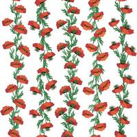 Summer seamless pattern with bright red poppy flowers and poppy pods. Field, meadow of poppies vector