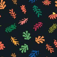 Blue Matisse floral pattern, crooked leaves and red flowers. vector