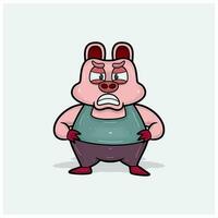 Pig Character Cartoon With Stand up and Angry. vector