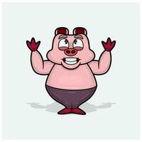 Pig Character Cartoon With Looking Up. vector