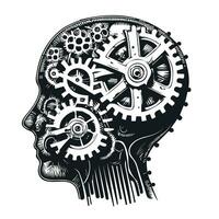 Abstract human head with mechanism inside hand drawn sketch Vector illustration