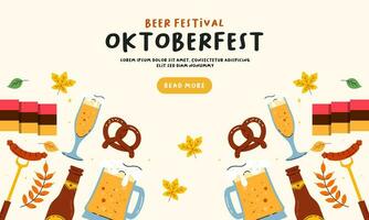 Oktoberfest Banner Background. Beer Festival Flat Hand Drawn Illustration vector