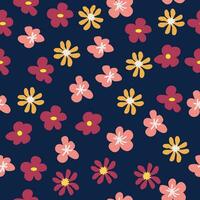 Floral vintage seamless pattern. Hippie flower power retro textile print. Groovy botanical wallpaper vector