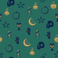 Magic and heaven seamless pattern, with magical elements such as snake, eye. Symbols and elements of the witchcraft theme. vector