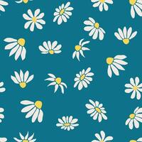 Boho Chamomile vintage seamless pattern. Hippie flower power retro textile print, groovy botanical wallpaper vector