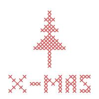 Christmas tree with text xmas embroidery in peasant folk rustic motif. cross stitch fir and christmas vector