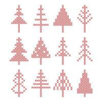 Set of Christmas tree peasant folk rustic motif. cross stitch fir tree vector