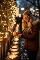 Festive holiday markets and shopping scenes photo