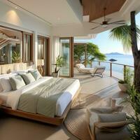 Luxurious bedroom with ocean view balcony photo