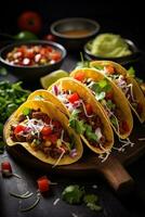 Freshly made taco with colorful toppings photo