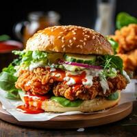 Crispy and golden fried chicken sandwich photo