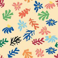 Blue Matisse floral pattern, crooked leaves and red flowers. vector