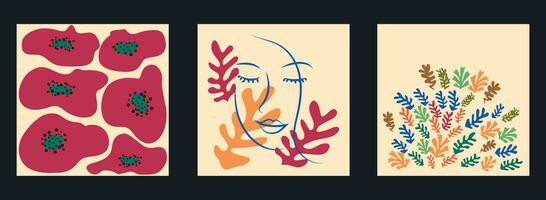 Matisse-inspired female figures in different poses with flowers in a minimalist style vector