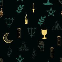 Magic and heaven seamless pattern, with magical elements. Symbols and elements of the witchcraft theme. vector