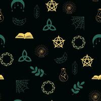 Magic and heaven seamless pattern, with magical elements. Symbols and elements of the witchcraft theme. vector