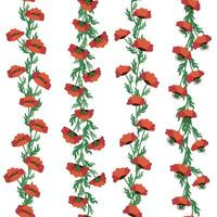 Summer seamless pattern with bright red poppy flowers and poppy pods. Field, meadow of poppies vector