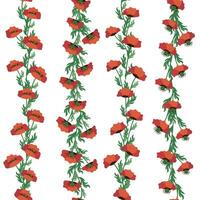 Summer seamless pattern with bright red poppy flowers and poppy pods. Field, meadow of poppies vector