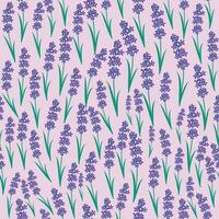 Botanical seamless print with various floral elements. Blue fields of lavender and chamomile. pattern with miniature flowers, vintage textile vector