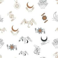 Magic and heaven seamless pattern, with magical elements. Symbols and elements of the witchcraft theme. vector