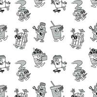 Hand drawn coffee mascot cartoon pattern vector