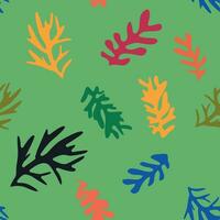 Blue Matisse floral pattern, crooked leaves and red flowers. vector