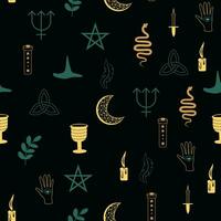 Magic and heaven seamless pattern, with magical elements such as snake, eye. Symbols and elements of the witchcraft theme. vector