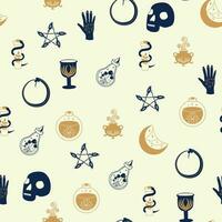 Magic and heaven seamless pattern, with magical elements such as snake, eye. Symbols and elements of the witchcraft theme. vector