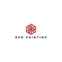 Abstract Creative minimal monochrome monogram letter RP or PR line logo design symbol in red color isolated on a white background. Abstract letter RP logo applied for painting company logo design vector