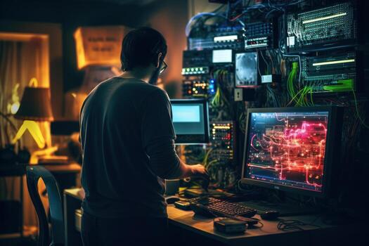 An engineer is using creative methods to design a set of intelligent system equipment AI Generated photo