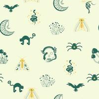 Magic and heaven seamless pattern, with magical elements such as snake, eye. Symbols and elements of the witchcraft theme. vector