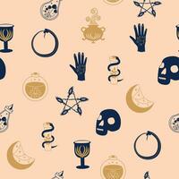 Magic and heaven seamless pattern, with magical elements such as snake, eye. Symbols and elements of the witchcraft theme. vector