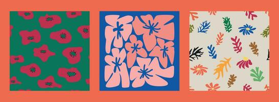 Modern trendy Matisse flower minimal style. Set of 3 Matisse inspired wall art posters, brochure, flyer templates vector