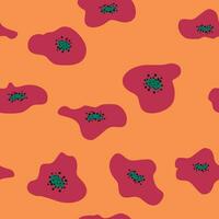 Blue Matisse floral pattern, crooked leaves and red flowers. vector