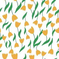 Seamless floral pattern with colorful tulip flowers, leaves and petals. Retro from the 1970s vector