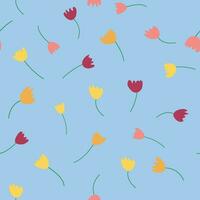 Seamless floral pattern with colorful tulip flowers, leaves and petals. Retro from the 1970s vector