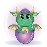 Cute cartoon green baby dragon with horns and wings. Symbol of 2024 according to the Chinese calendar. Funny mythical monster reptile vector