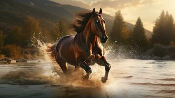 beautiful horse running over water AI Generated photo