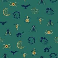 Magic and heaven seamless pattern, with magical elements such as snake, eye. Symbols and elements of the witchcraft theme. vector