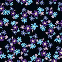 Floral seamless pattern with titian, lavender, blue, purple chamomile flower and leaves on pastel background vector