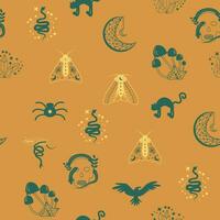 Magic and heaven seamless pattern, with magical elements such as snake, eye. Symbols and elements of the witchcraft theme. vector